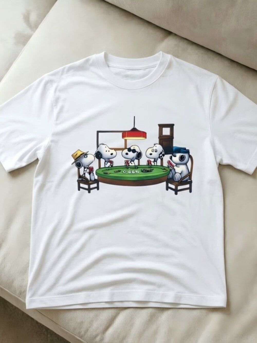 with Snoopy playing cards white Women Men T-shirt unisex